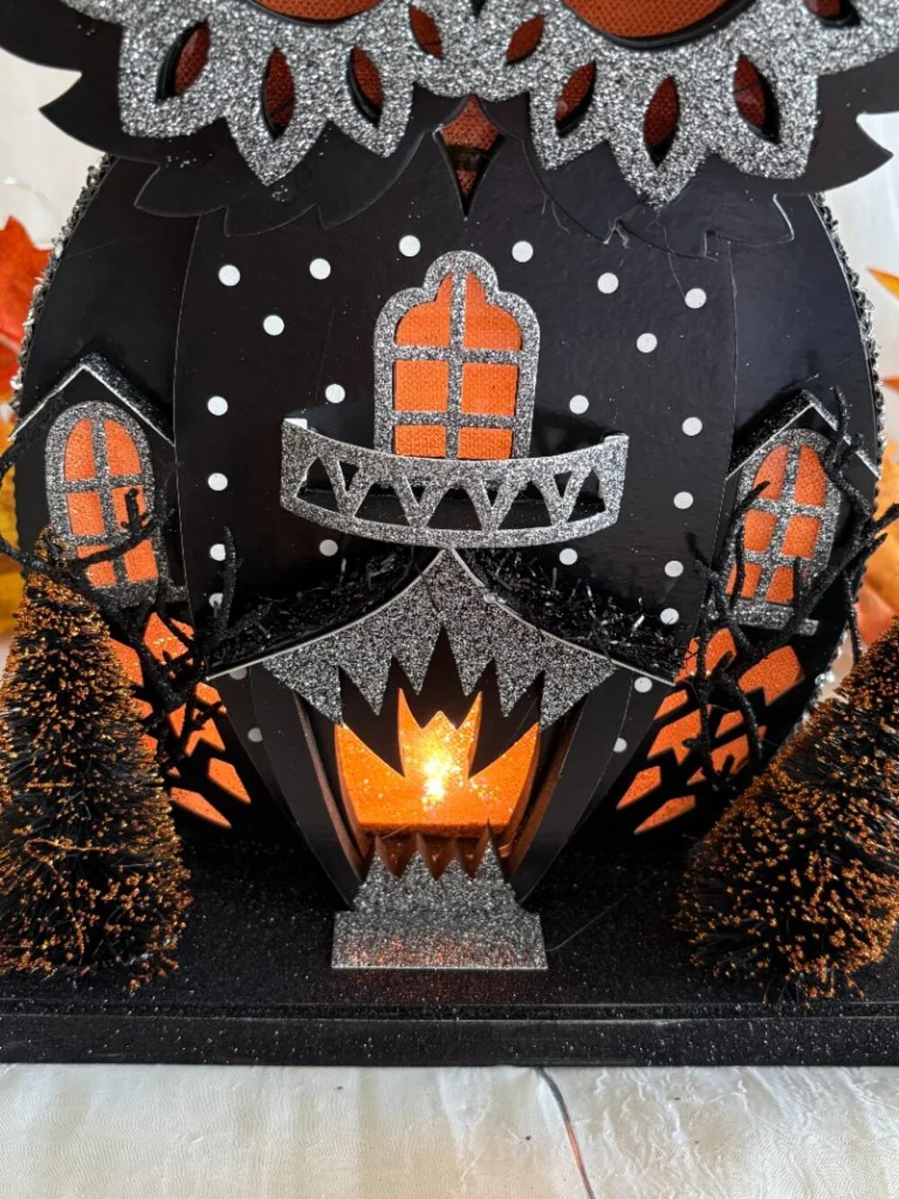 Bella Lux Haunted Halloween Owl Shape Led Light Up Putz House 12